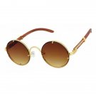 Men's Classy Sophisticated SUN GLASSES Round Gold & Wood Wooden Frame Honey Lens