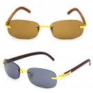 Men’s Gold Rectangle Vintage Rimless Brown Gradient Tint Polarized Sunglasses
