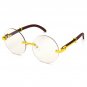 Men's Vintage Retro Style Round Clear Lens EYE GLASSES Rimless Gold & Wood Frame