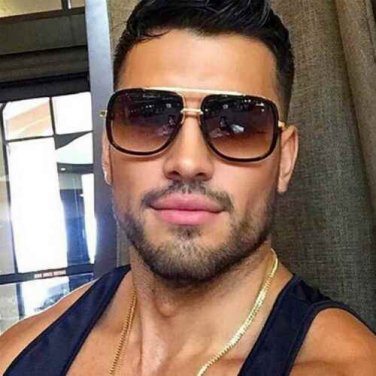 Designer Oversized Square Aviator Sunglasses Metal Bar Retro Frame Men Fashion