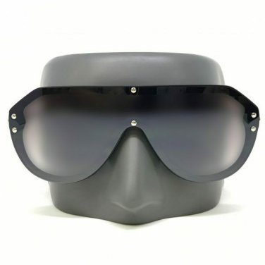 New COG3241 FF M 0039 Shield Sunglasses Black Zucca Silver No Logo