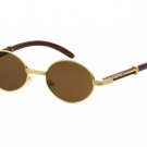 Men's Classy Sophisticated SUN GLASSES Oval Gold & Wood Wooden Frame Brown Lens