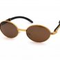 Men's Classy Sophisticated SUN GLASSES Oval Gold & Wood Wooden Frame Brown Lens