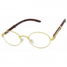 Men's Classy Exotic Elegant Retro Style Clear EYE GLASSES Oval Gold & Wood Frame