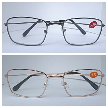 Reading Glasses Readers Metal Deluxe Rectangular Gun Frame Business Occasion Men