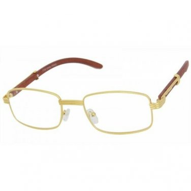 Men's Sophisticated CLASSY ELEGANT Exotic Clear Lens EYE GLASSES Gold Wood Frame