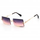 Men’s Gold Rectangle Burgundy Tint Rimless Square Vintage Classy Buff Sunglasses