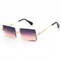Men’s Gold Rectangle Burgundy Tint Rimless Square Vintage Classy Buff Sunglasses