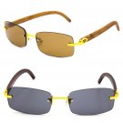 METAL FAUX WOOD PRINT FRAME HIP HOP VTG DEAN SLIM RIMLESS RECTANGULAR SUNGLASSES