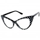 VINTAGE RETRO CAT EYE Style Clear Lens EYE GLASSES Black & White Polka Dot Frame