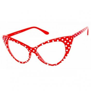 VINTAGE 50s RETRO CAT EYE Style Clear Lens EYE GLASSES Red White Polka Dot Frame