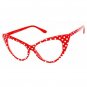 VINTAGE 50s RETRO CAT EYE Style Clear Lens EYE GLASSES Red White Polka Dot Frame
