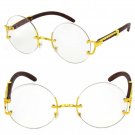 Men's Classy Elegant Retro Style Round Clear Lens EYE GLASSES Gold & Wood Frame
