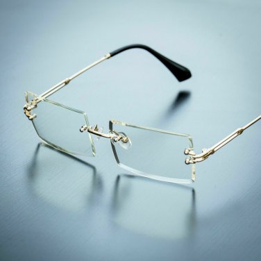 Men's Rectangular Sophisticated Gold Clear Lens Square Rimless Eye Glasses
