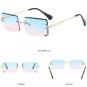 Rimless Rectangle Gold Frame Blue Pink Gradient Tint Mens Summer Sunglasses