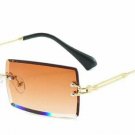 Mens Vintage Gold Rimless Shades Buff Rectangular Brown Tint Sunglasses