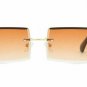 Mens Vintage Gold Rimless Shades Buff Rectangular Brown Tint Sunglasses