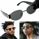 Mens Oval Gold Frame Dark Tint Round Black Hip Hop Retro Luxury Sunglasses