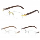 DAPPER METAL FAUX WOOD SLIM RIMLESS SUN EYE GLASSES CLEAR RECTANGULAR LENSES VTG