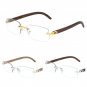 DAPPER METAL FAUX WOOD SLIM RIMLESS SUN EYE GLASSES CLEAR RECTANGULAR LENSES VTG