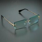 Green Tint Vintage Gold Frame Rimless Shades Retro Rectangular Mens Sunglasses