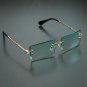 Green Tint Vintage Gold Frame Rimless Shades Retro Rectangular Mens Sunglasses