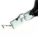Mens Rimless Retro Rectangle Gold Frame Blue Turquoise Gradient Tint Sunglasses