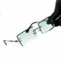 Mens Rimless Retro Rectangle Gold Frame Blue Turquoise Gradient Tint Sunglasses