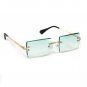 Mens Rimless Retro Rectangle Gold Frame Blue Turquoise Gradient Tint Sunglasses