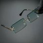 Mens Rimless Retro Rectangle Gold Frame Blue Turquoise Gradient Tint Sunglasses