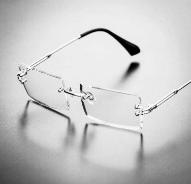 Men's Rimless Vintage Retro Rectangle Silver Clear Lens Fashion Hip Hop Glasses