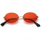 Classy Elegant Sophisticated LUXURY SUNGLASSES Rimless Gold Frame Oval Red Lense