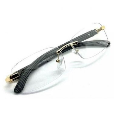 Men Classy Elegant Sophisticated Style Clear Lens Eye Glasses Gold Rimless Frame