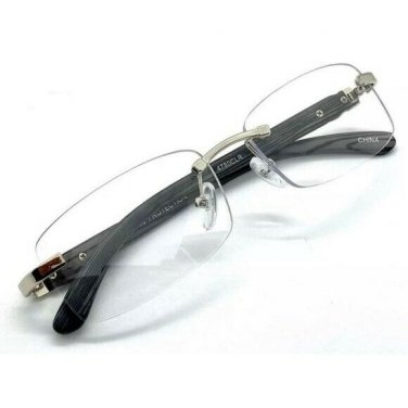 CLASSY SOPHISTICATED ELEGANT Clear Lens EYE GLASSES Rimless Silver & Wood Frame
