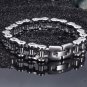 Men's Stainless Steel Motorcycle Biker Chain Link Silver & Black Bracelet