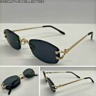 Men's Classy Elegant Sophisticated Modern SUN GLASSES Small Gold Rimless Frame