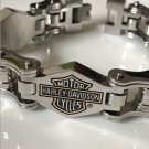 Mens Motorcycle Biker Stainless Steel Black & Gold Emblem Chain Bracelet