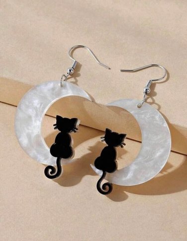 Cat On Moon Earrings