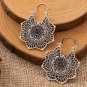 Antique Silver Mandala Flower Hoop Earrings