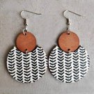 Beautiful Wood and Black and White Circle Drop Earrings