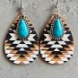 Beautiful Aztec Wood Black Brown and White with Turquoise Stone Earrings