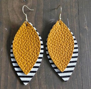 Beautiful Mustard and Striped Drop Earrings