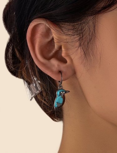 Pretty Bird Silver Hoop Dangle Drop Earring Turquoise Spring Jewelry