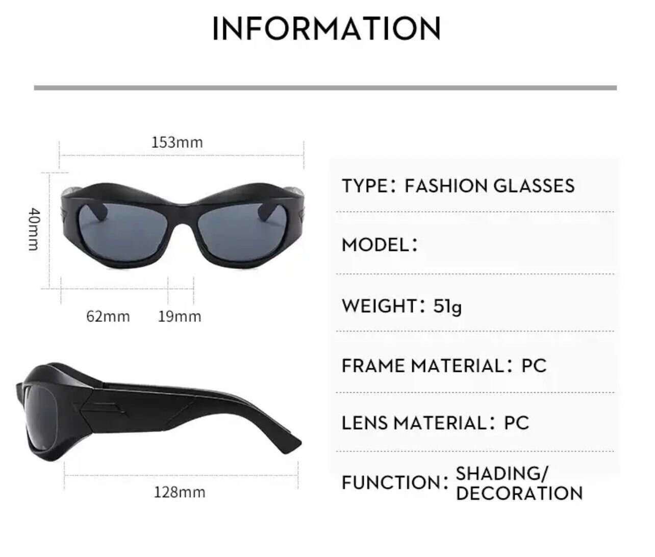 Wrap Around Sunglasses Thick Frame Y2K Sunglasses Punk Hip Hop Shades ...