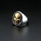 New Gold Plated Tone Stainless Steel Mens Biker Punisher Skull Ring Size 7-15