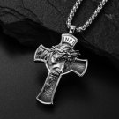 MENDEL Mens Stainless Steel Jesus Christ Face Crucifix Cross Pendant Necklace