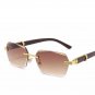 Woodgrain Brown Tint Retro Rimless Men's Elegant Gold Frame Hip Hop Sunglasses