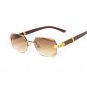 Men's Woodgrain Brown Tint Retro Rimless Vintage Gold Frame Hip Hop Sunglasses