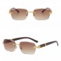 Men's Woodgrain Brown Tint Retro Rimless Vintage Gold Frame Hip Hop Sunglasses