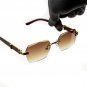 Men's Woodgrain Brown Tint Retro Rimless Vintage Gold Frame Hip Hop Sunglasses
